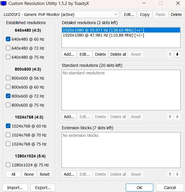 Custom Resolution Utility - Dashboard