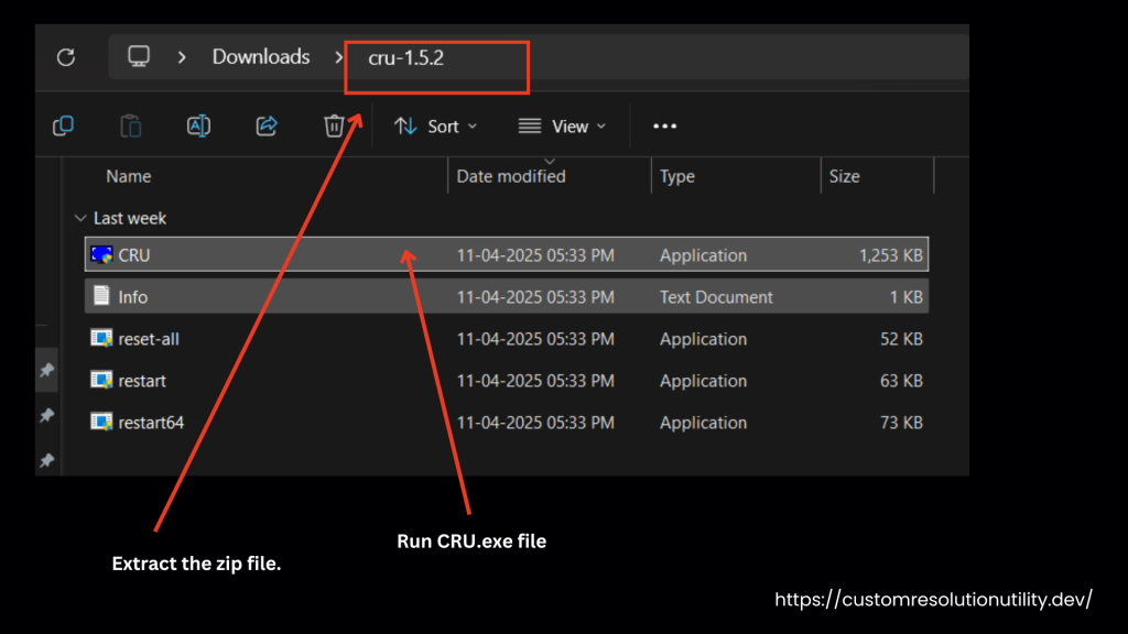 extract the zip file and run cru.exe file
