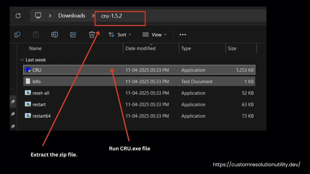 extract the zip file and run cru.exe file