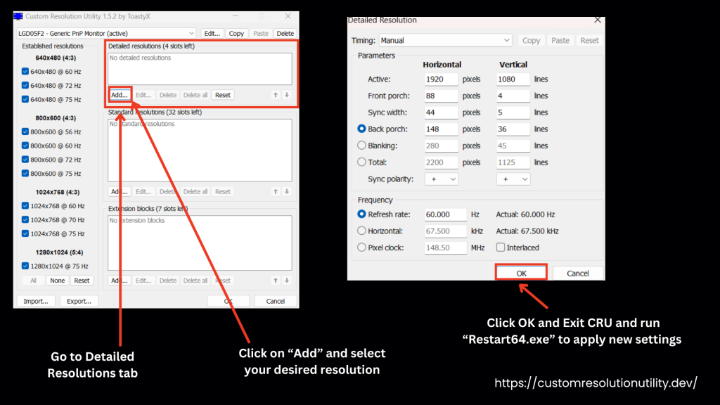 select desired resolution in detailed resolution