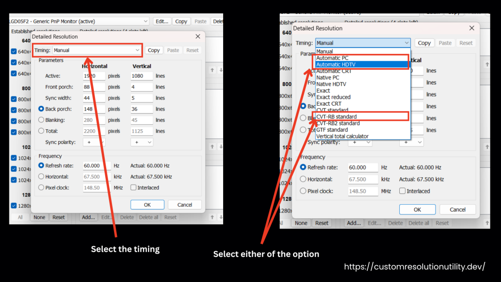 select vertical blanking option
