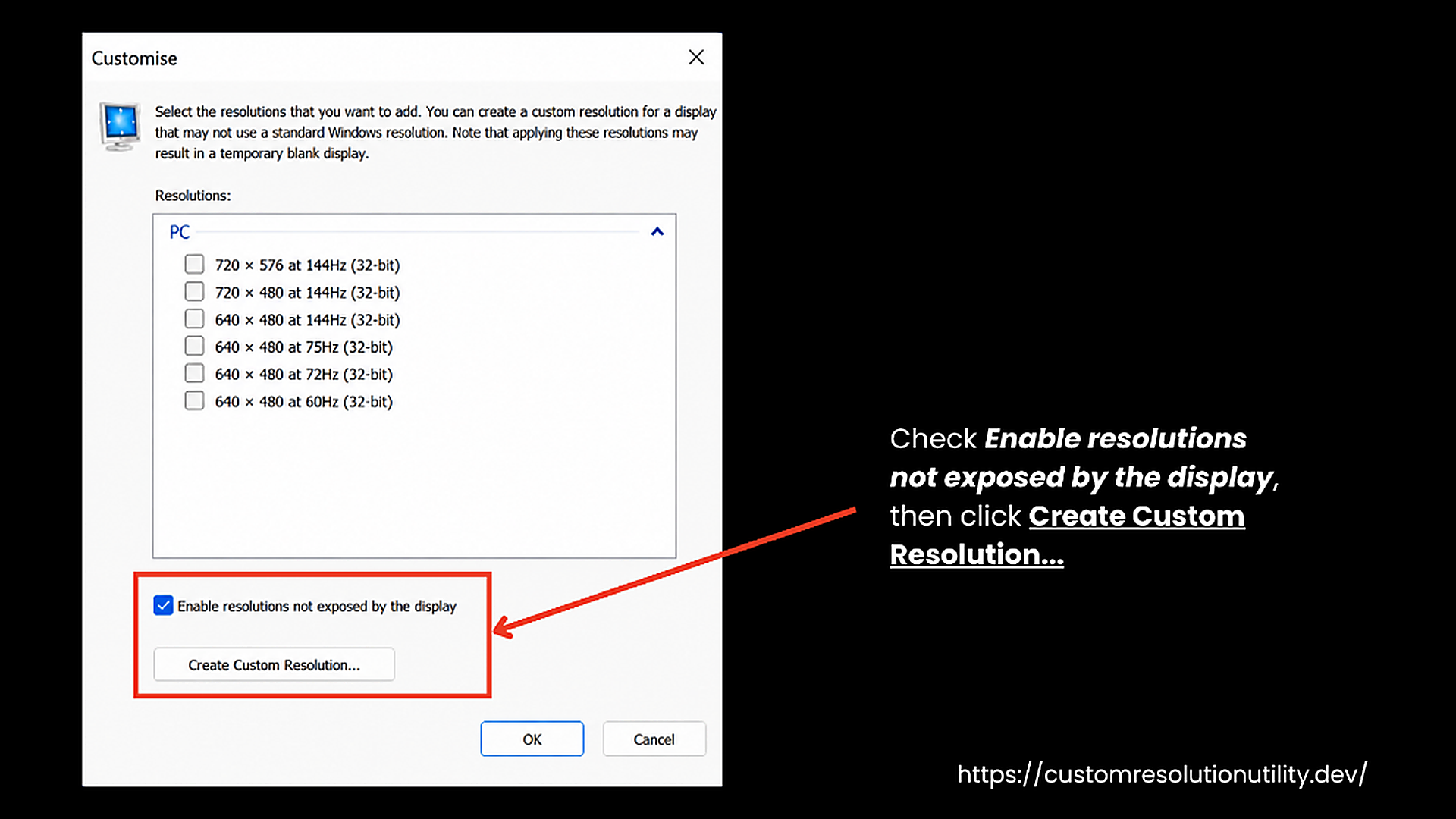 Click Create Custom Resolution