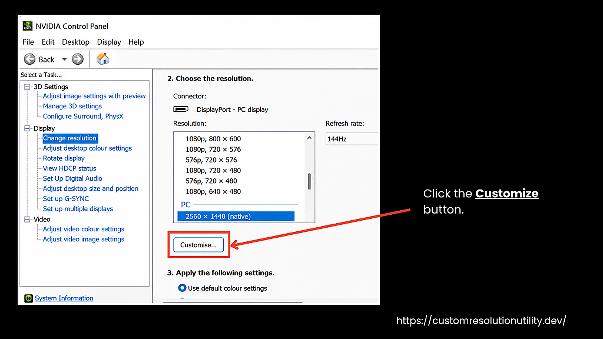 Click on Customize Button