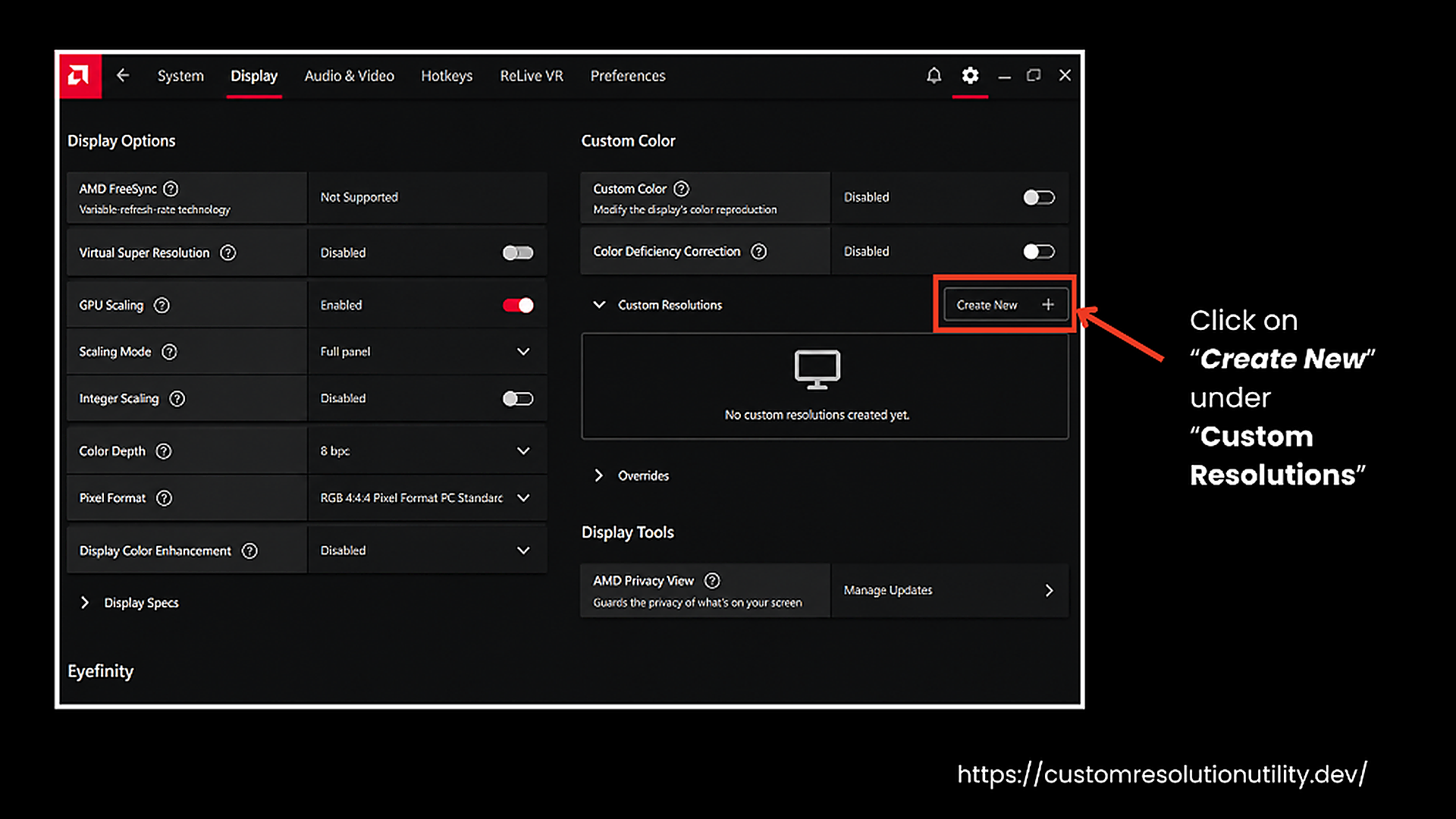 Create New Custom Resolution