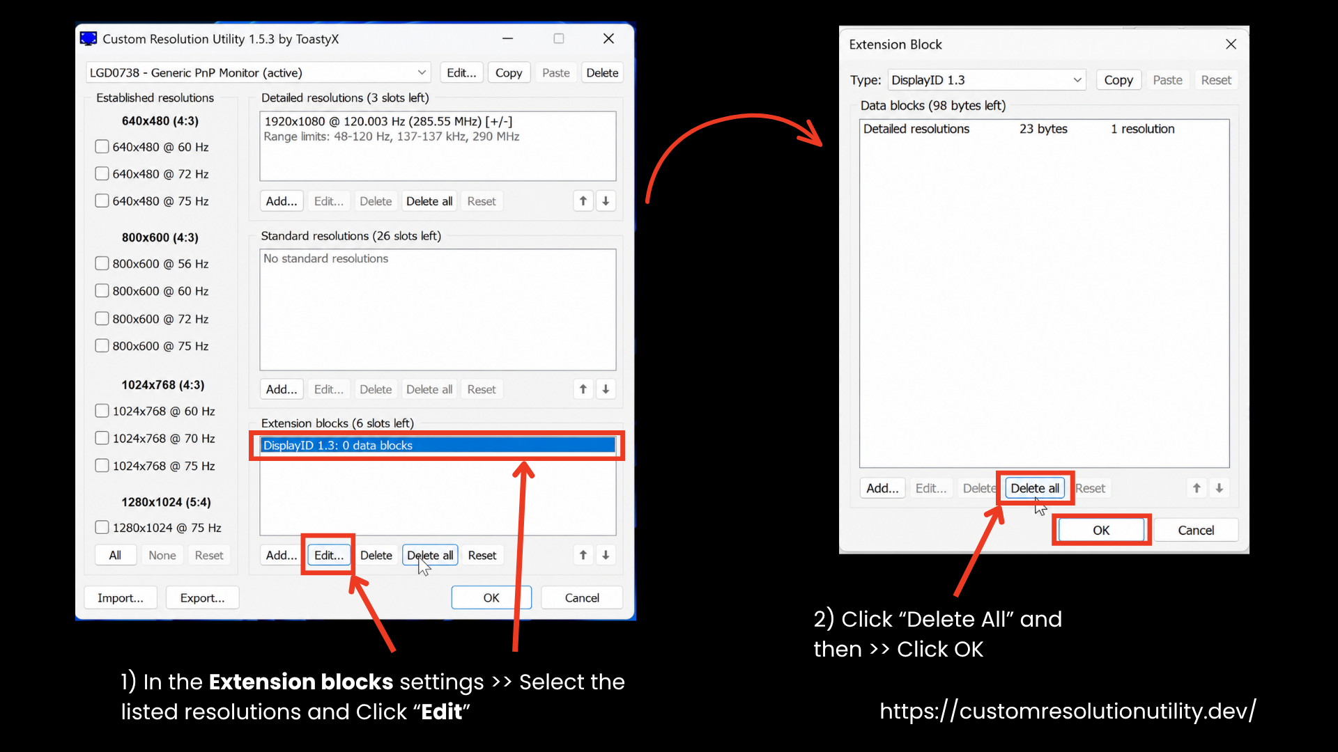 Delete Extension Blocks Settings