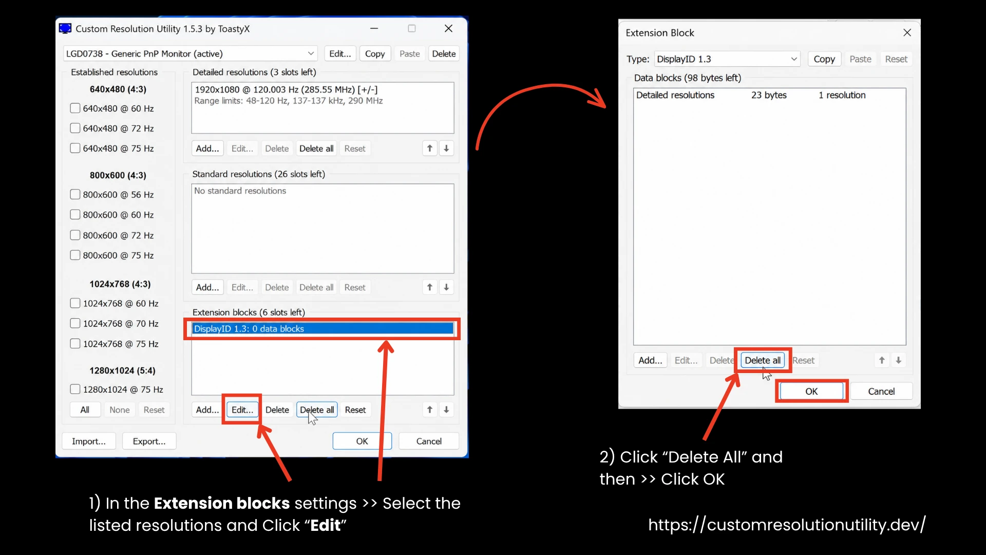 Delete Extension Blocks Settings