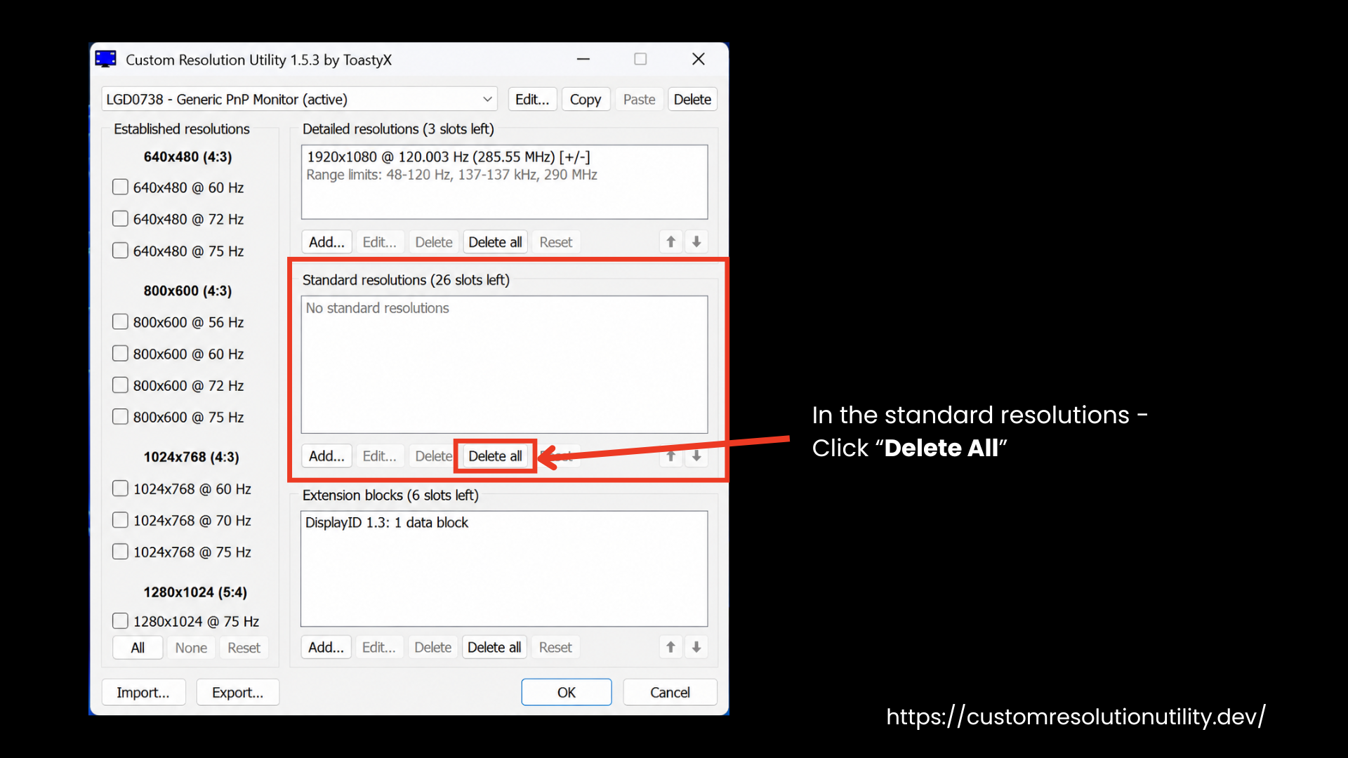 Delete Standard Resolutions