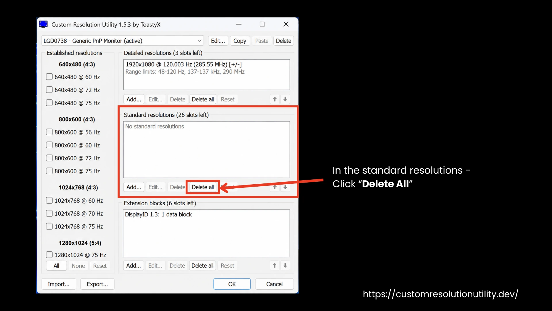 Delete Standard Resolutions