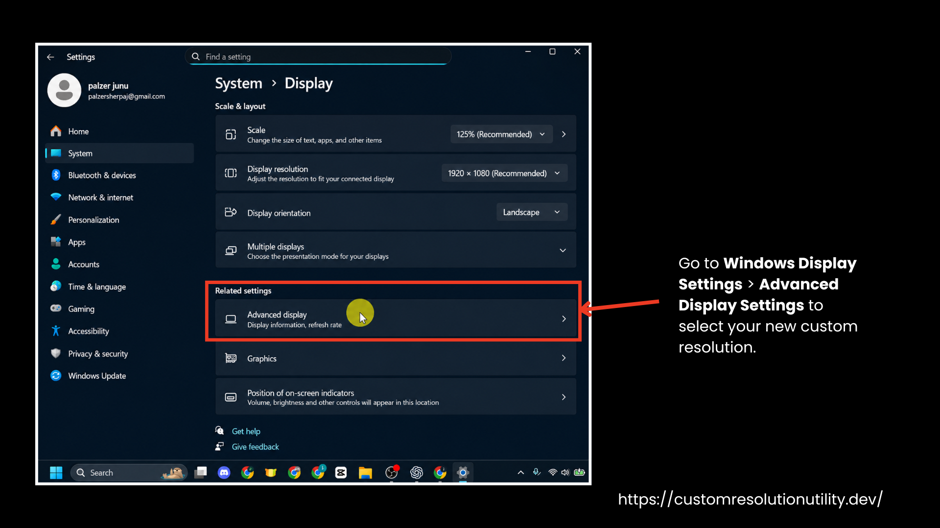 Go to Advanced Display Settings