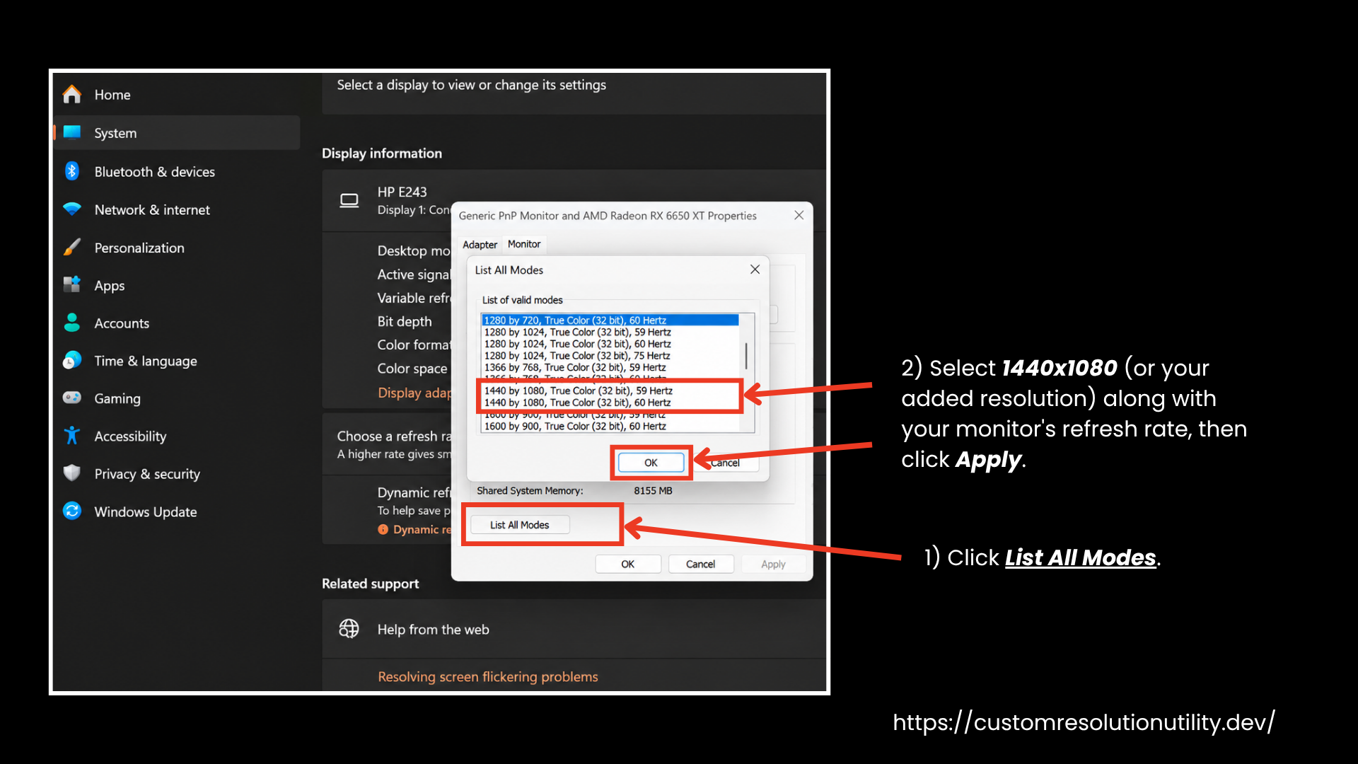 Select Your Added Resolution and Click Apply