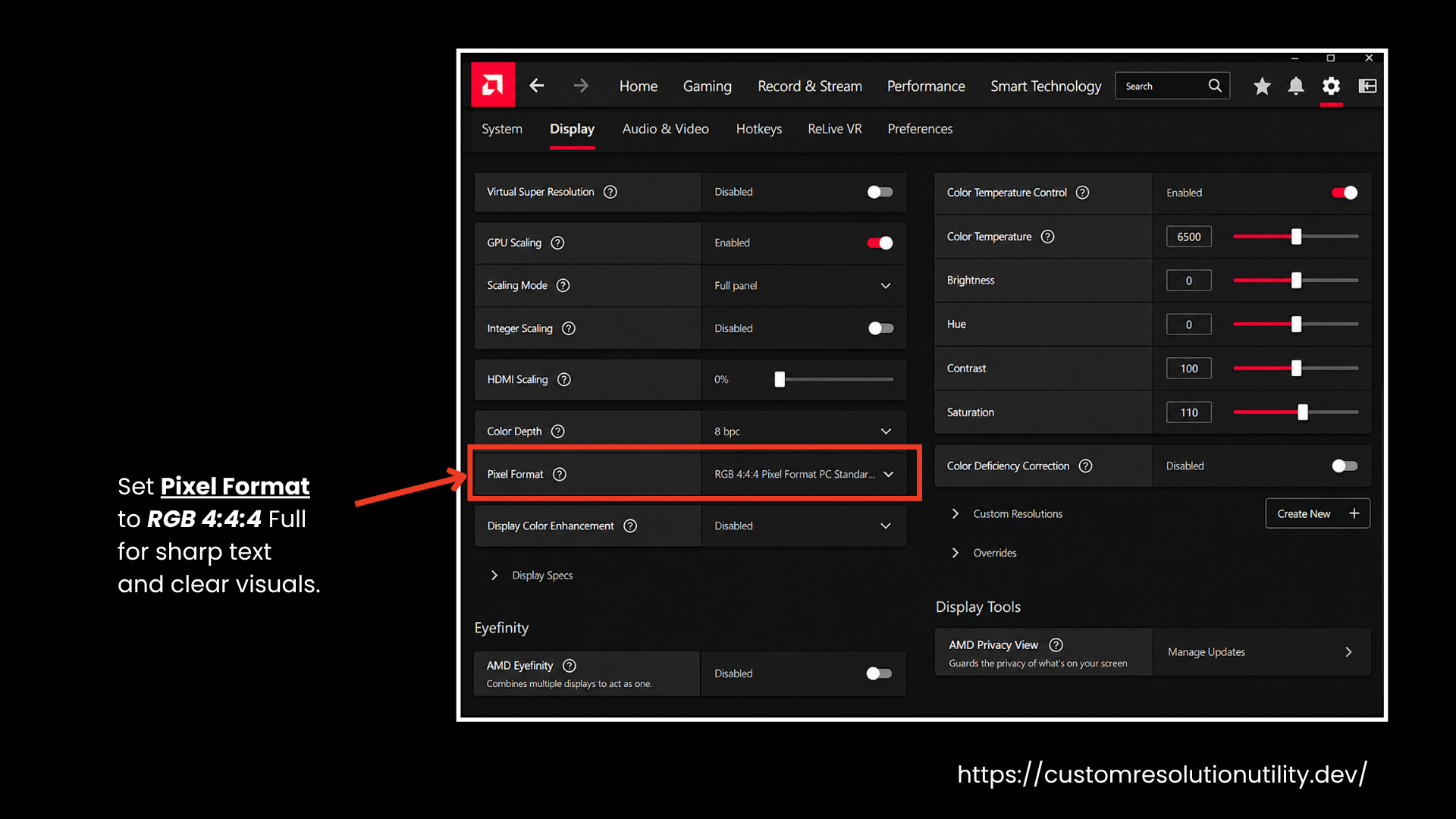 Set Pixel Format to RGB 4:4:4