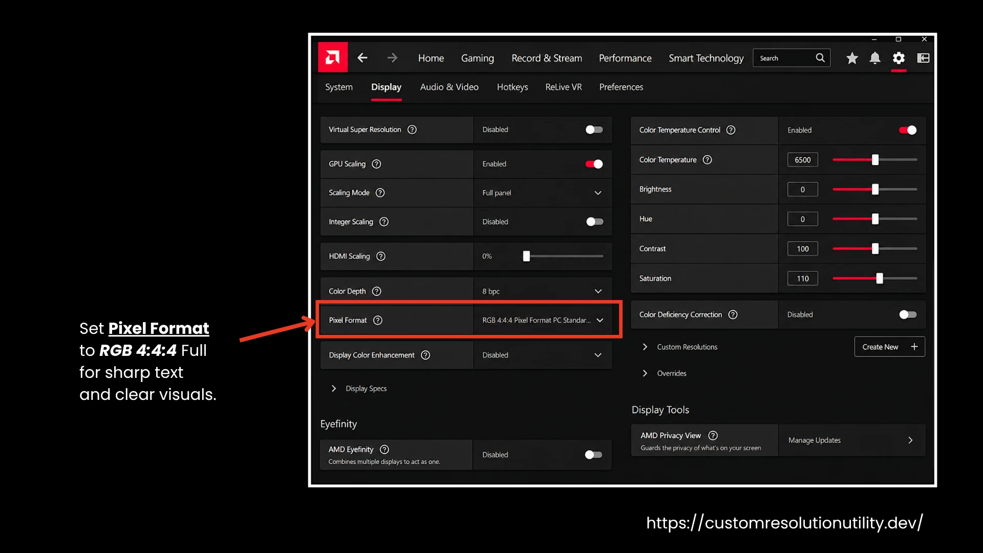 Set Pixel Format to RGB 4:4:4