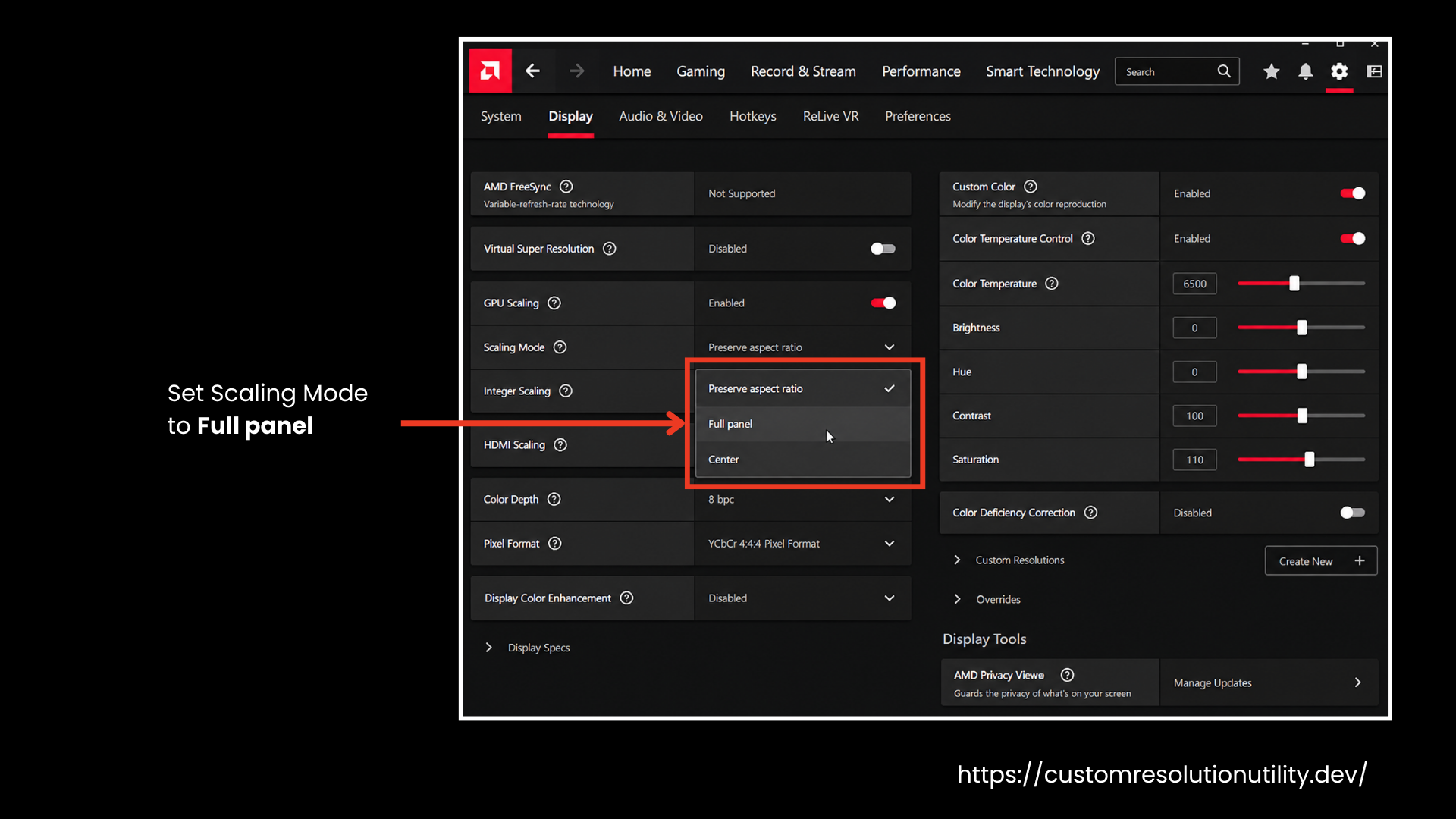 Set Scaling Mode to Full Panel