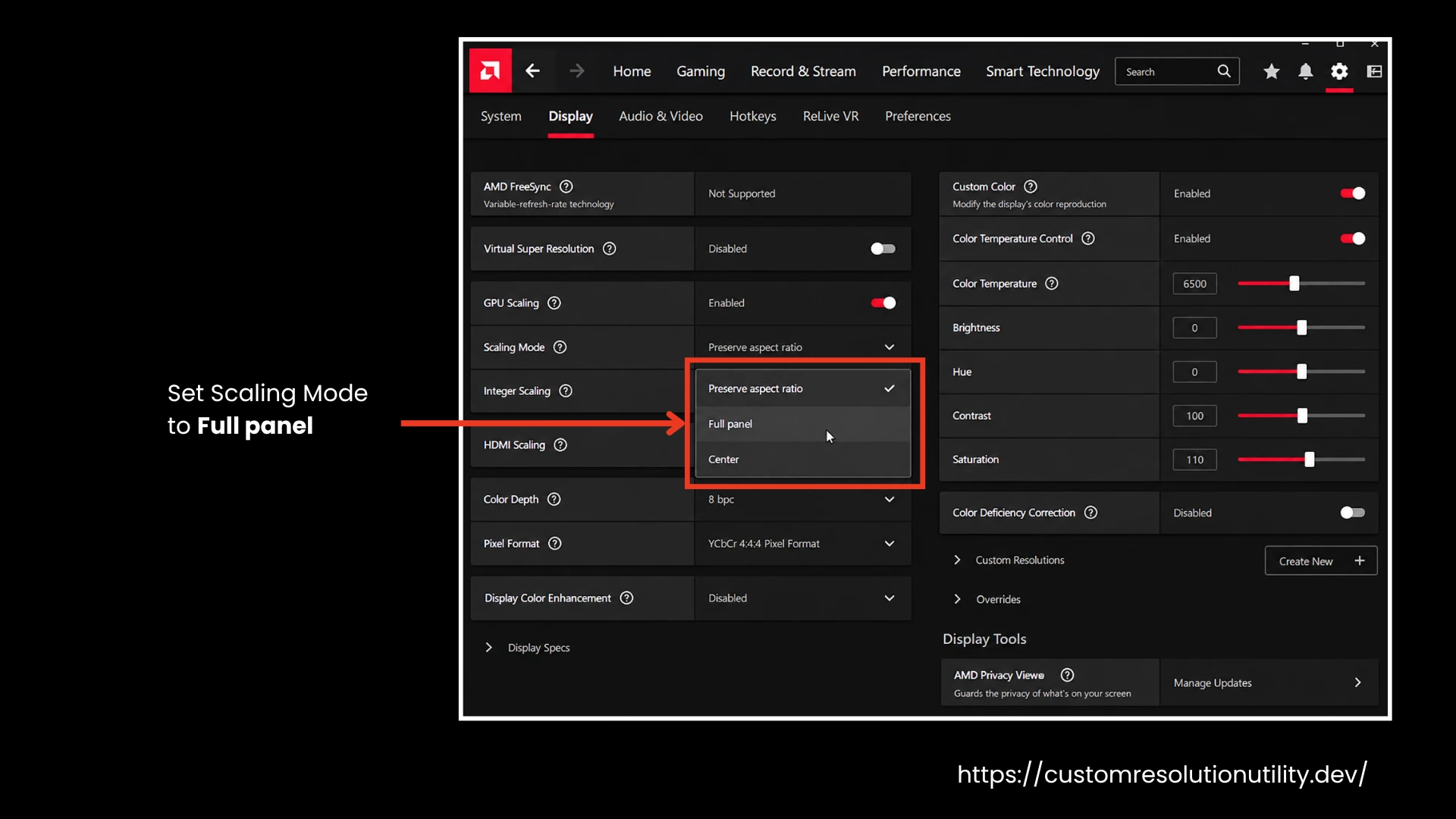 Set Scaling Mode to Full Panel