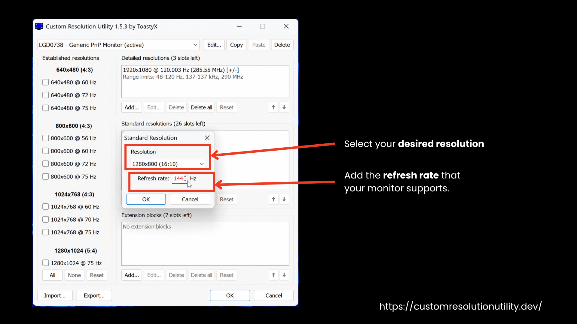 Set Standard Resolution Parameters