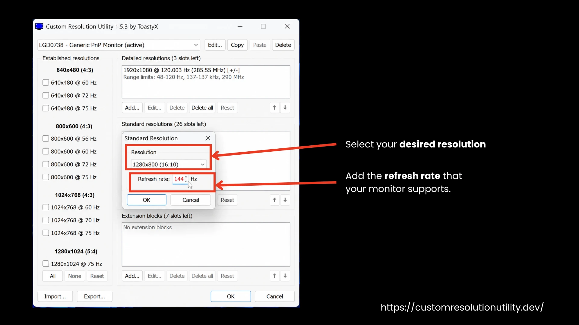 Set Standard Resolution Parameters